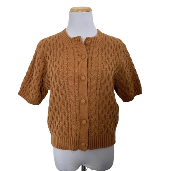 SHEIN Tops - Shein Cable Knit Brown Sweater Top Button Front Retro Size medium